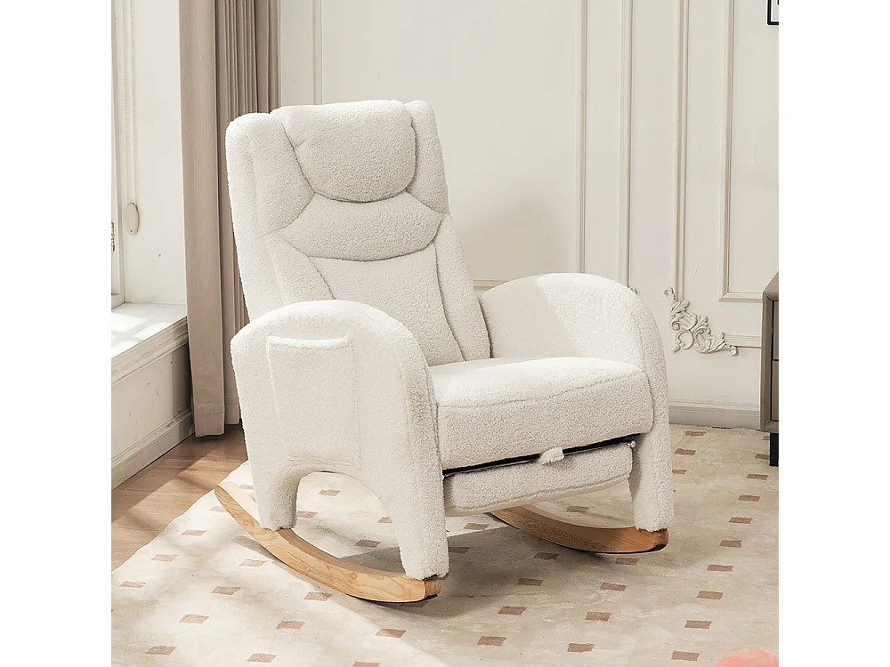 Fauteuil à bascule relax salon accoudoirs rembourré appoint chambre Teddy blanc capacité 110 kg