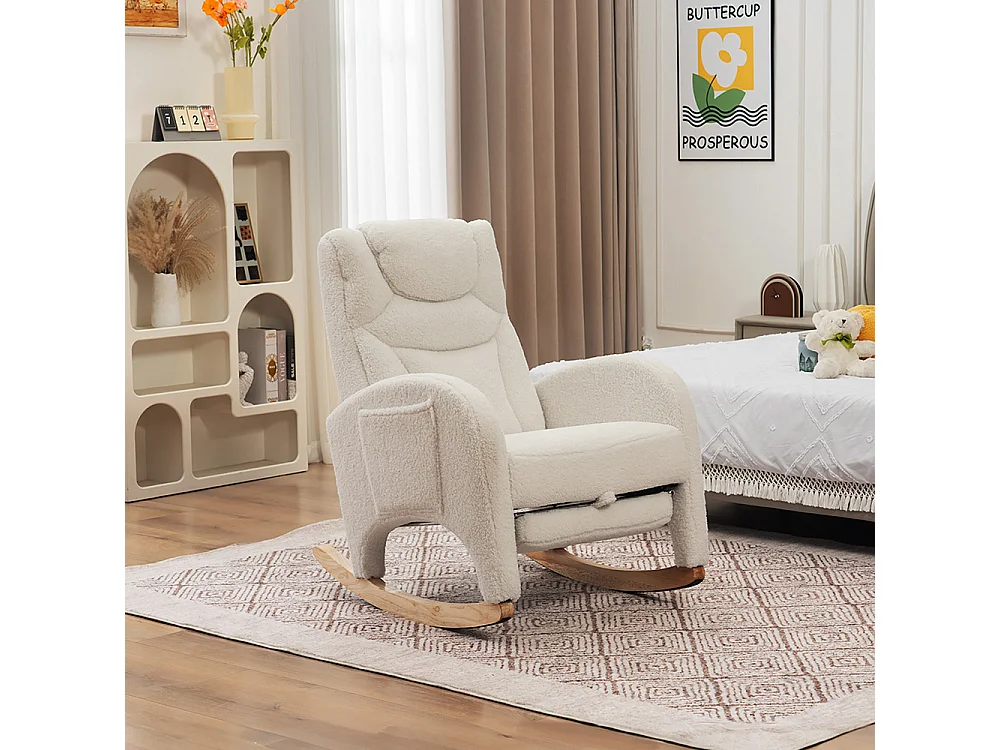 Fauteuil à bascule relax salon accoudoirs rembourré appoint chambre Teddy blanc capacité 110 kg