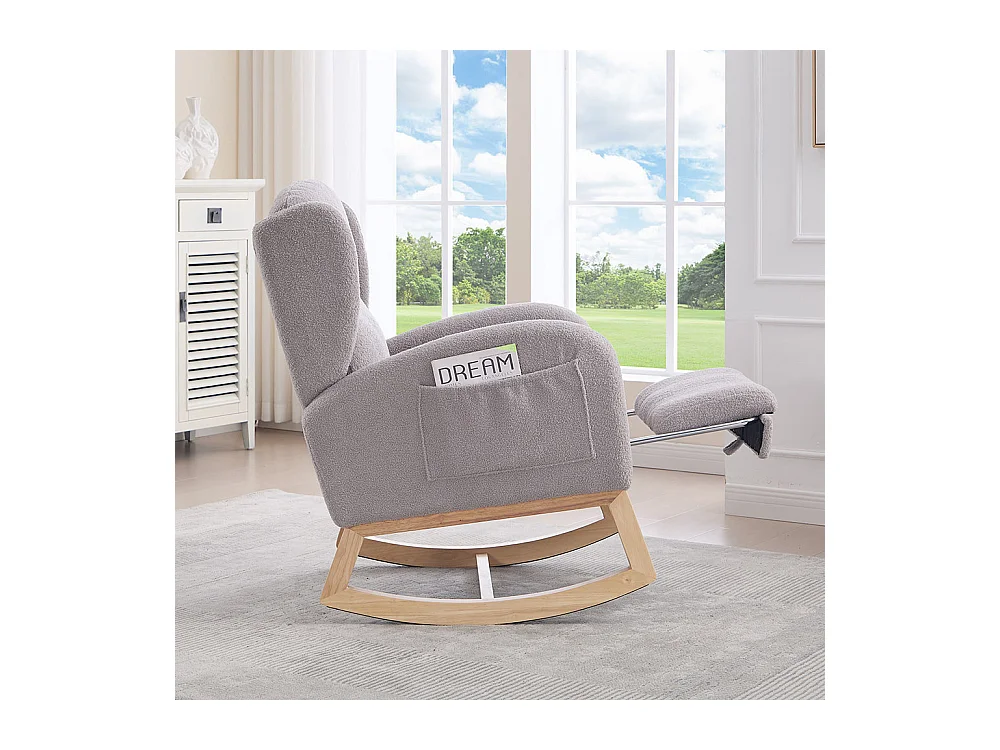 Fauteuil à bascule allaitement lounge structure bois repose-pieds réglable dossier haut Teddy poche appoint chambre salon gris