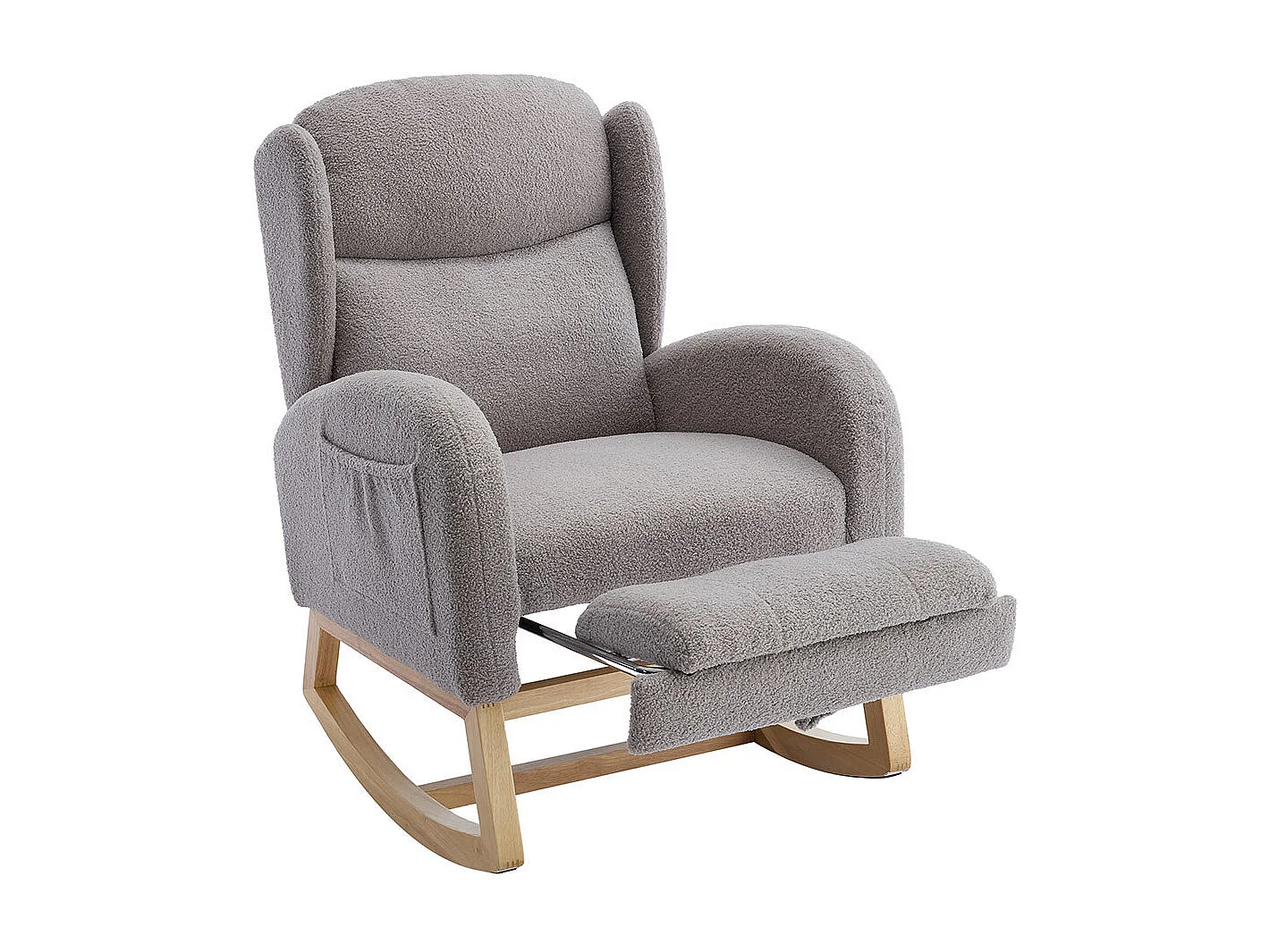 Fauteuil à bascule allaitement lounge structure bois repose-pieds réglable dossier haut Teddy poche appoint chambre salon gris