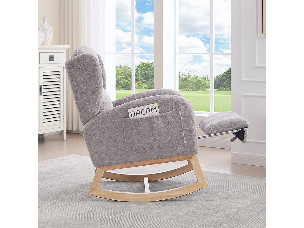 Fauteuil à bascule allaitement lounge structure bois repose-pieds réglable dossier haut Teddy poche appoint chambre salon gris