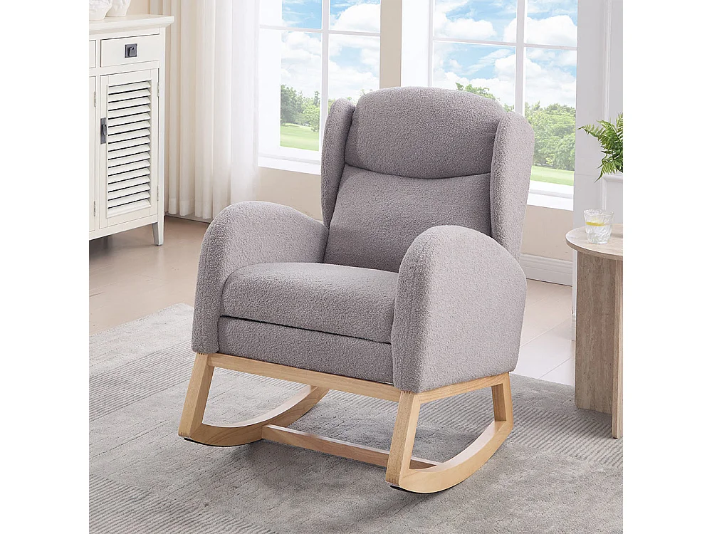 Fauteuil à bascule allaitement lounge structure bois repose-pieds réglable dossier haut Teddy poche appoint chambre salon gris