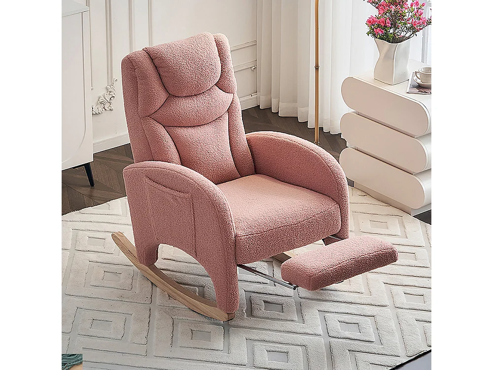Fauteuil à bascule relax salon accoudoirs rembourré appoint chambre Teddy rose capacité 110 kg