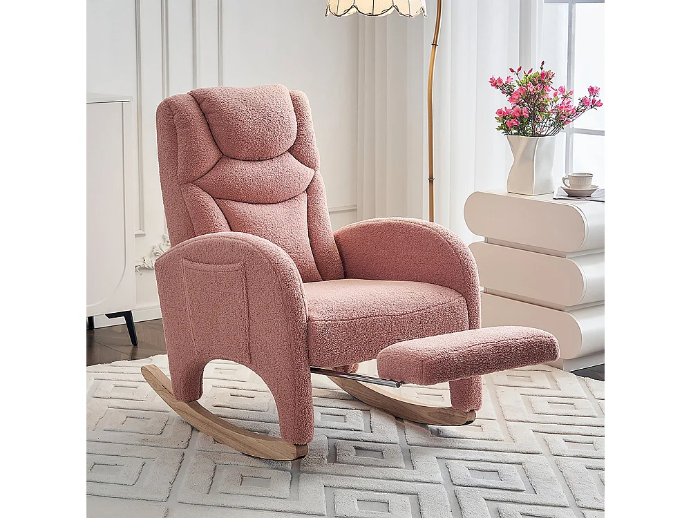 Fauteuil à bascule relax salon accoudoirs rembourré appoint chambre Teddy rose capacité 110 kg