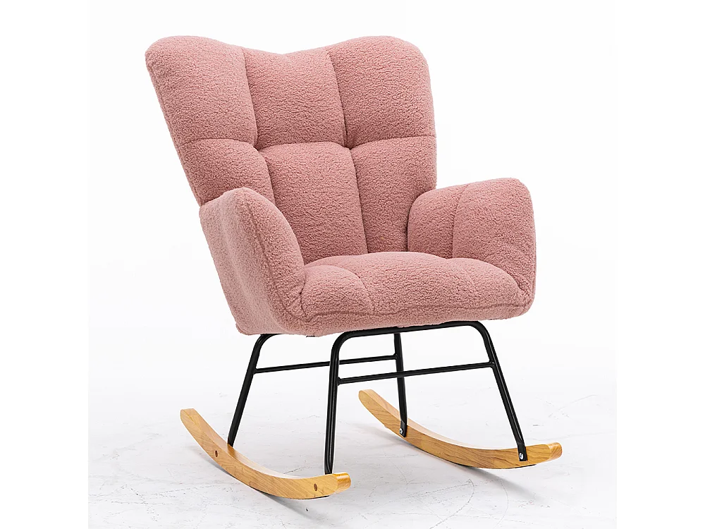 Fauteuil à bascule moderne Mid Century tissu Teddy revêtement tufté assise rembourrée salon chambre rose