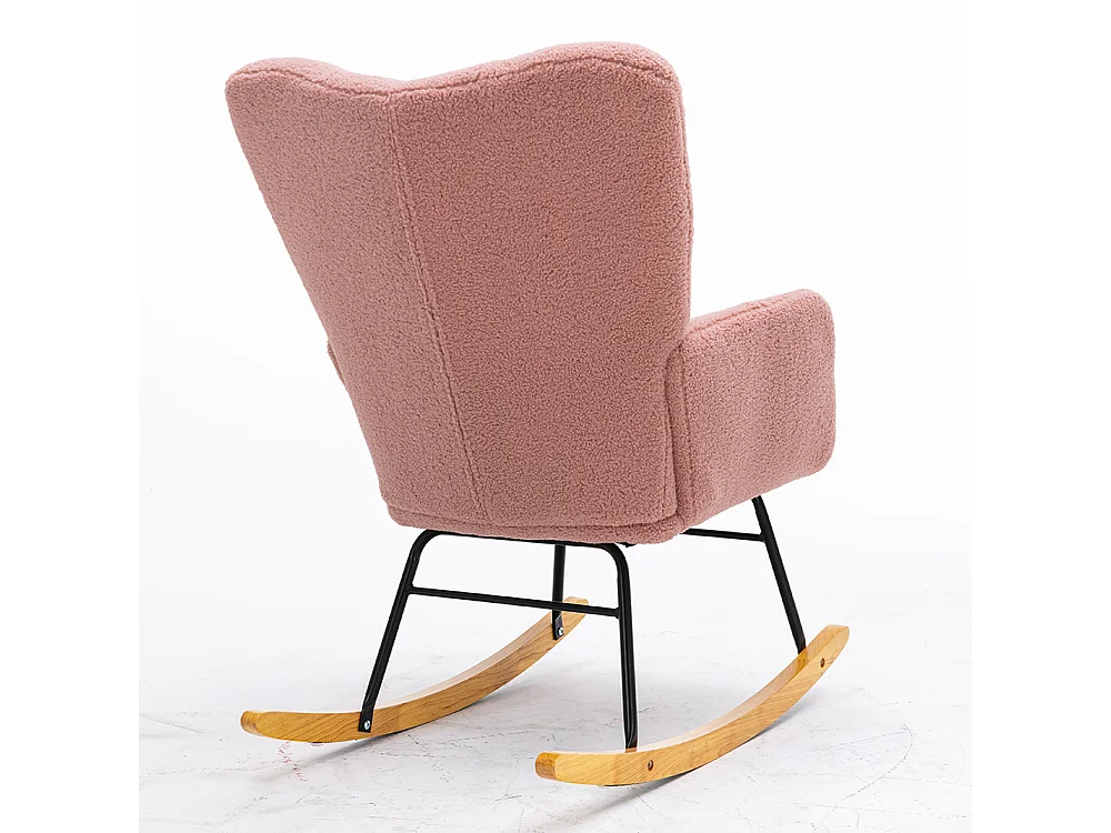 Fauteuil à bascule moderne Mid Century tissu Teddy revêtement tufté assise rembourrée salon chambre rose