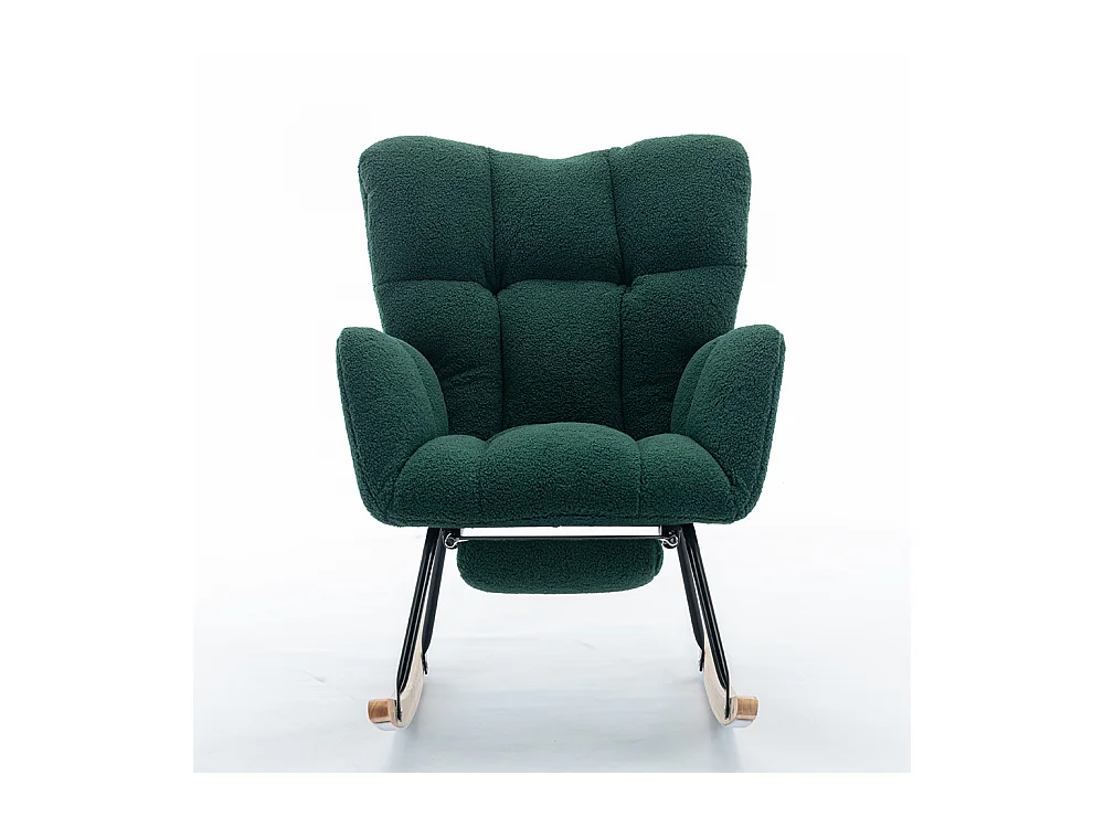 Fauteuil à bascule moderne rembourrage tissu Teddy repose-pieds extensible vert