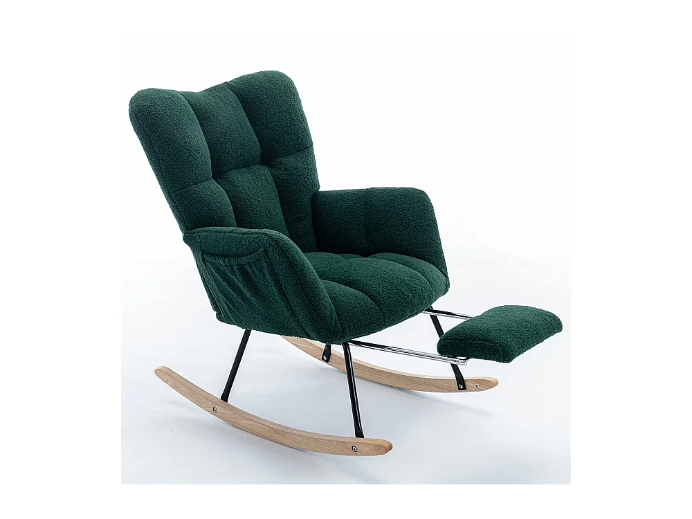 Fauteuil à bascule moderne rembourrage tissu Teddy repose-pieds extensible vert