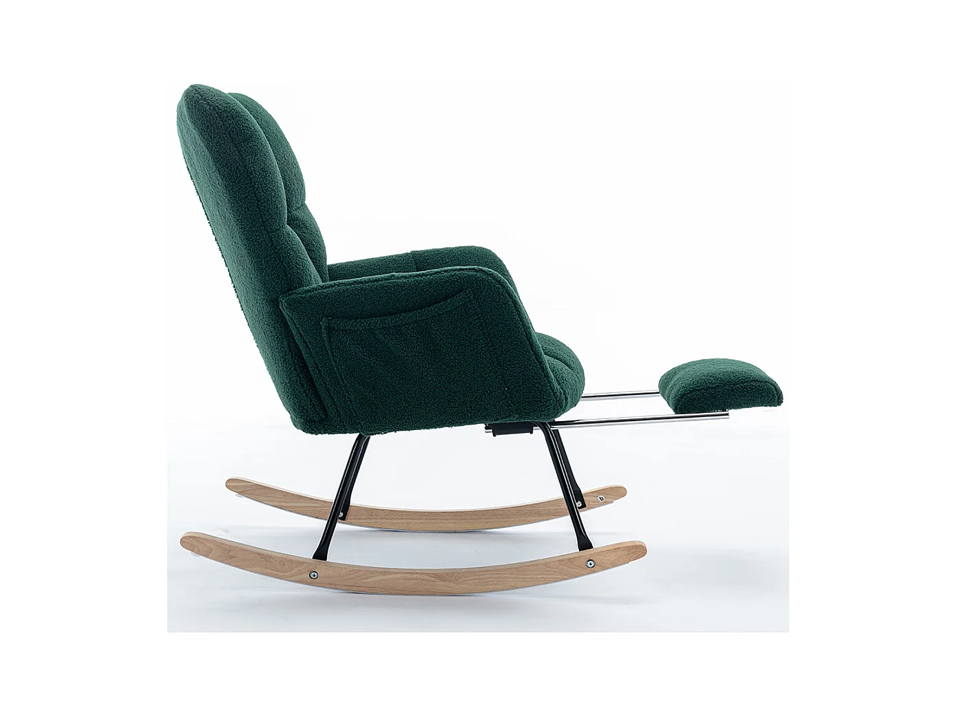 Fauteuil à bascule moderne rembourrage tissu Teddy repose-pieds extensible vert