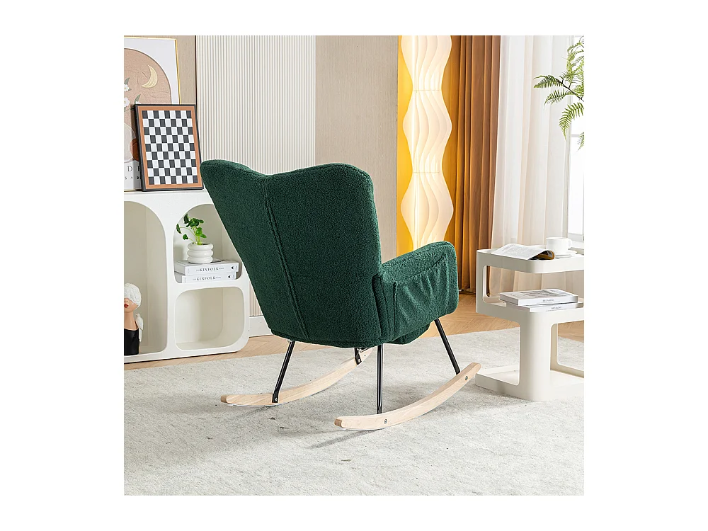 Fauteuil à bascule moderne rembourrage tissu Teddy repose-pieds extensible vert