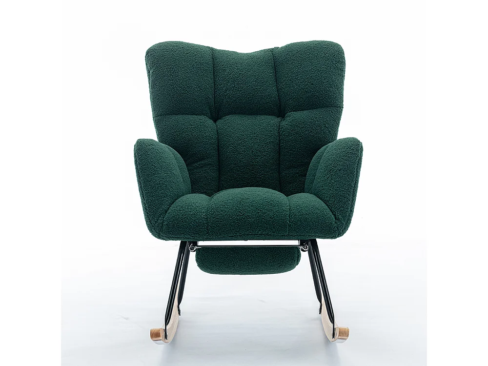 Fauteuil à bascule moderne rembourrage tissu Teddy repose-pieds extensible vert