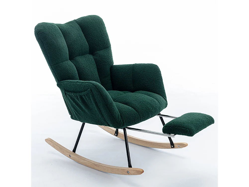 Fauteuil à bascule moderne rembourrage tissu Teddy repose-pieds extensible vert