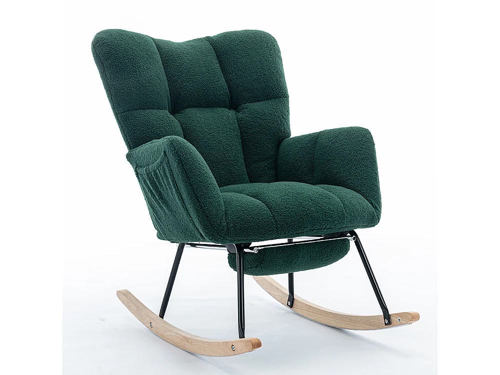 Fauteuil à bascule moderne rembourrage tissu Teddy repose-pieds extensible vert