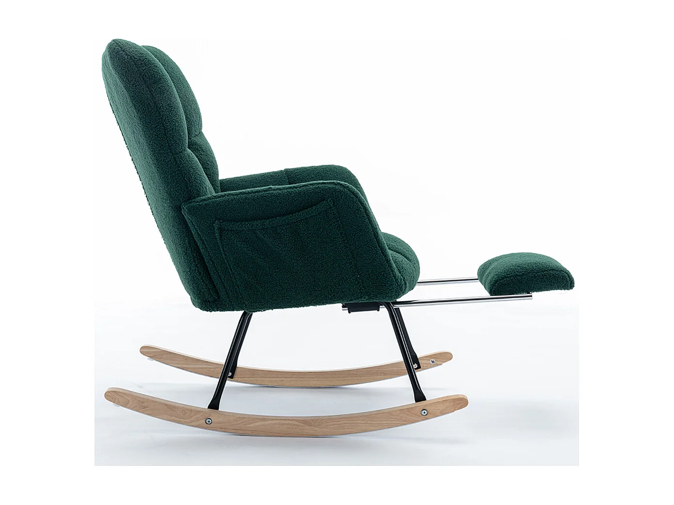 Fauteuil à bascule moderne rembourrage tissu Teddy repose-pieds extensible vert