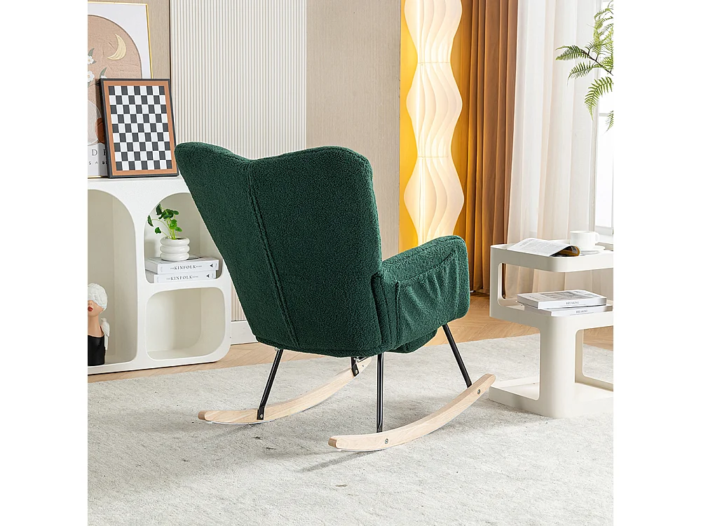 Fauteuil à bascule moderne rembourrage tissu Teddy repose-pieds extensible vert