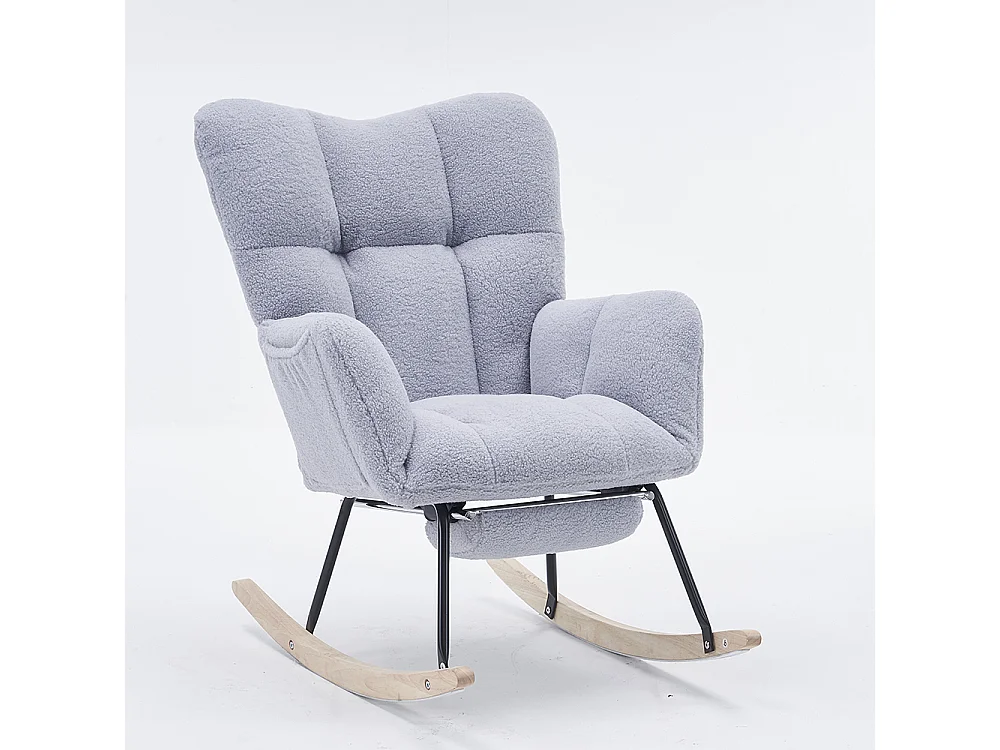 Fauteuil à bascule moderne rembourrage tissu Teddy repose-pieds extensible gris