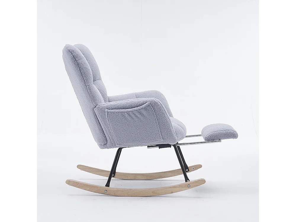 Fauteuil à bascule moderne rembourrage tissu Teddy repose-pieds extensible gris