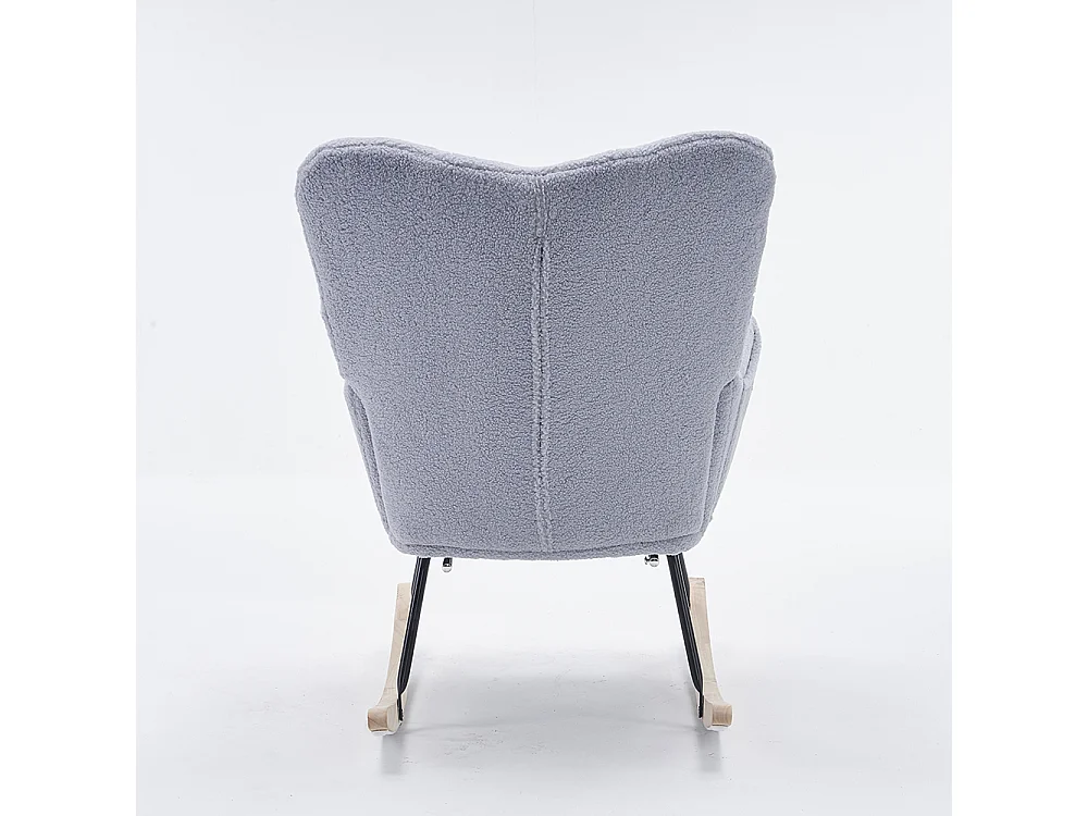 Fauteuil à bascule moderne rembourrage tissu Teddy repose-pieds extensible gris