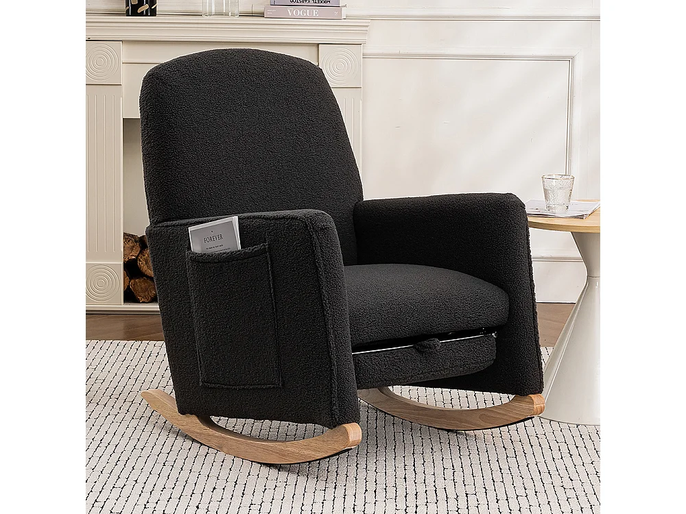 Fauteuil à bascule repose-pieds relax ottomane intérieur dossier haut salon Teddy gris foncé