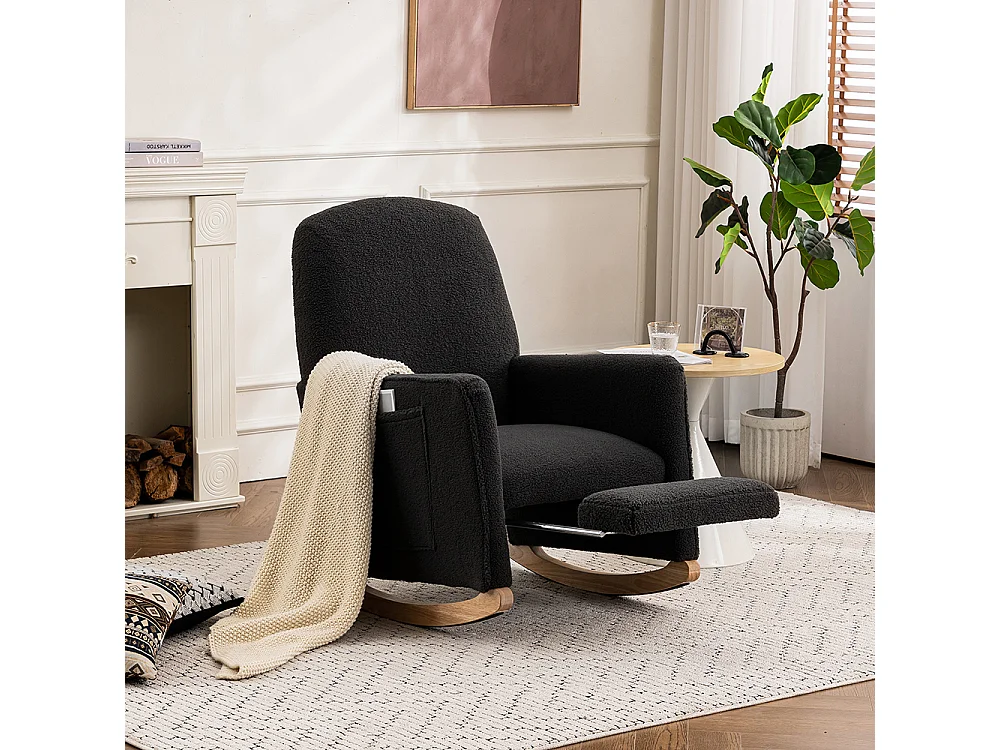 Fauteuil à bascule repose-pieds relax ottomane intérieur dossier haut salon Teddy gris foncé