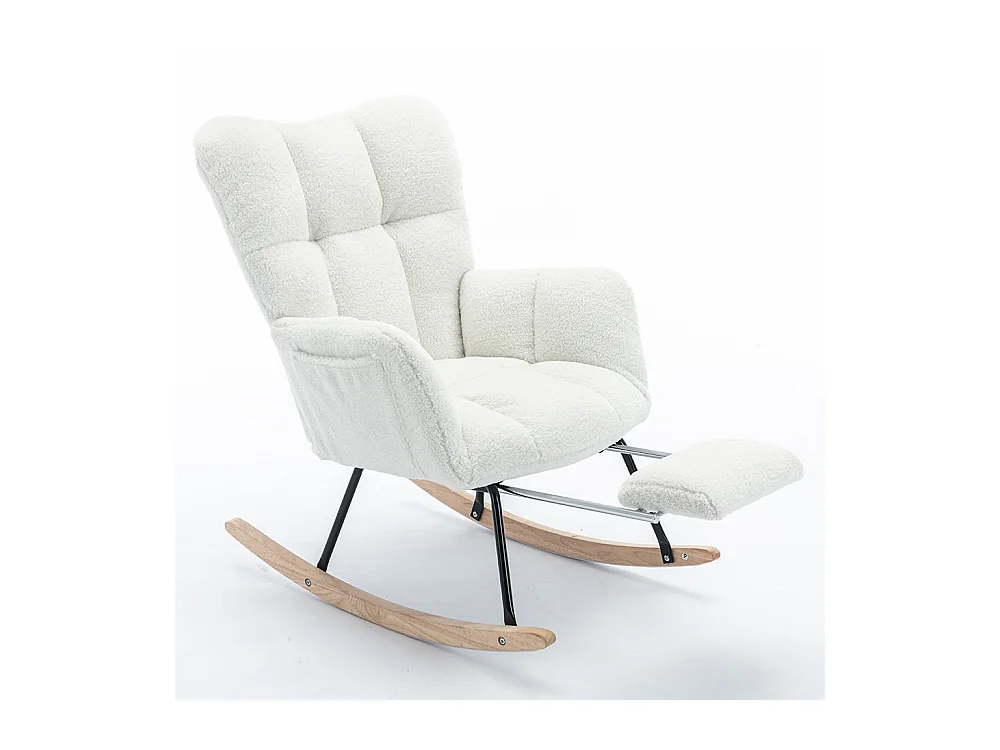 Fauteuil à bascule moderne rembourrage tissu Teddy repose-pieds extensible blanc