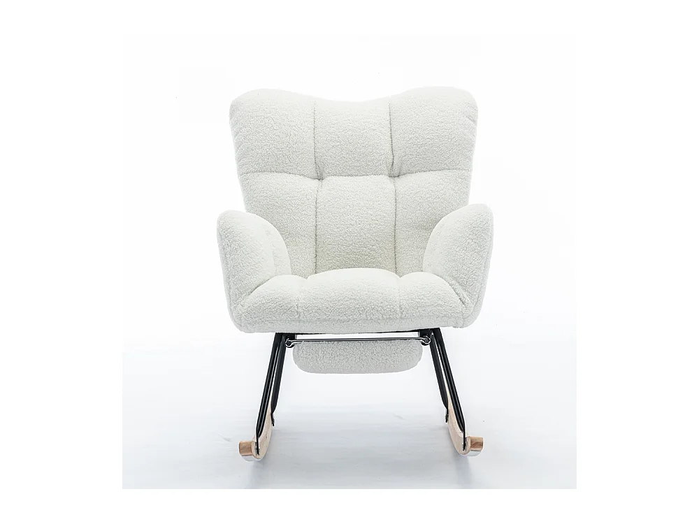 Fauteuil à bascule moderne rembourrage tissu Teddy repose-pieds extensible blanc