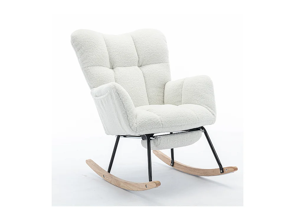 Fauteuil à bascule moderne rembourrage tissu Teddy repose-pieds extensible blanc