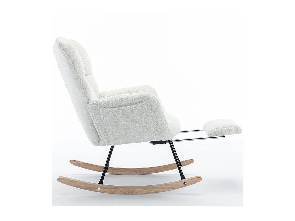 Fauteuil à bascule moderne rembourrage tissu Teddy repose-pieds extensible blanc