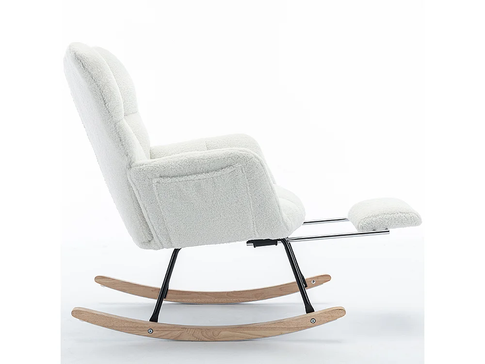 Fauteuil à bascule moderne rembourrage tissu Teddy repose-pieds extensible blanc