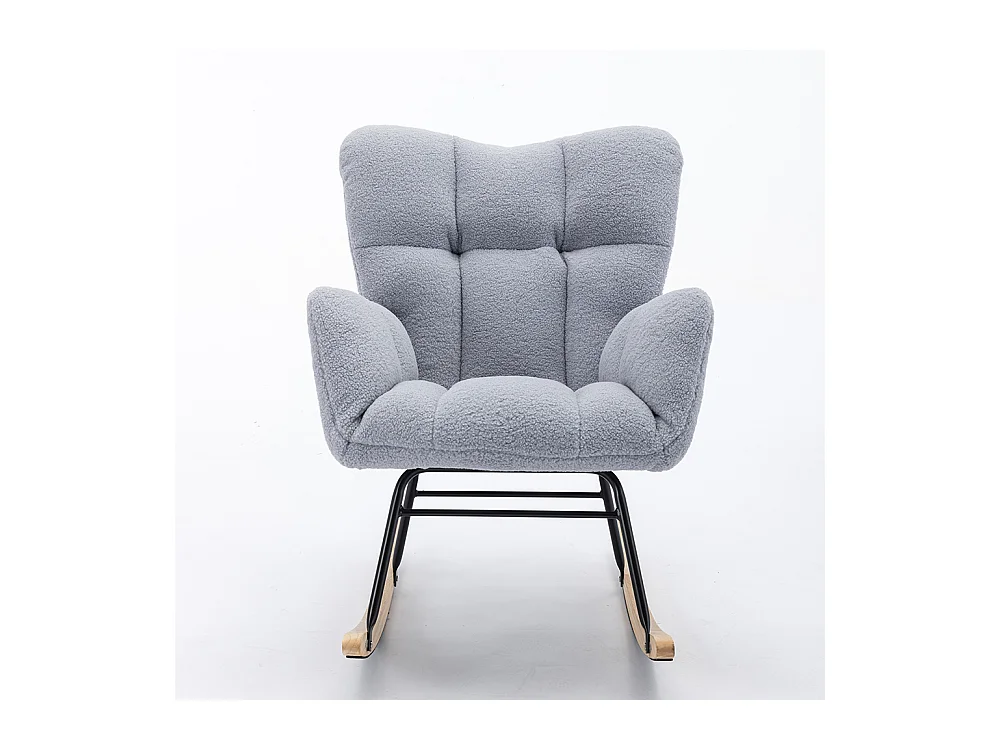 Fauteuil à bascule moderne Mid Century tissu Teddy revêtement tufté assise rembourrée salon chambre gris clair