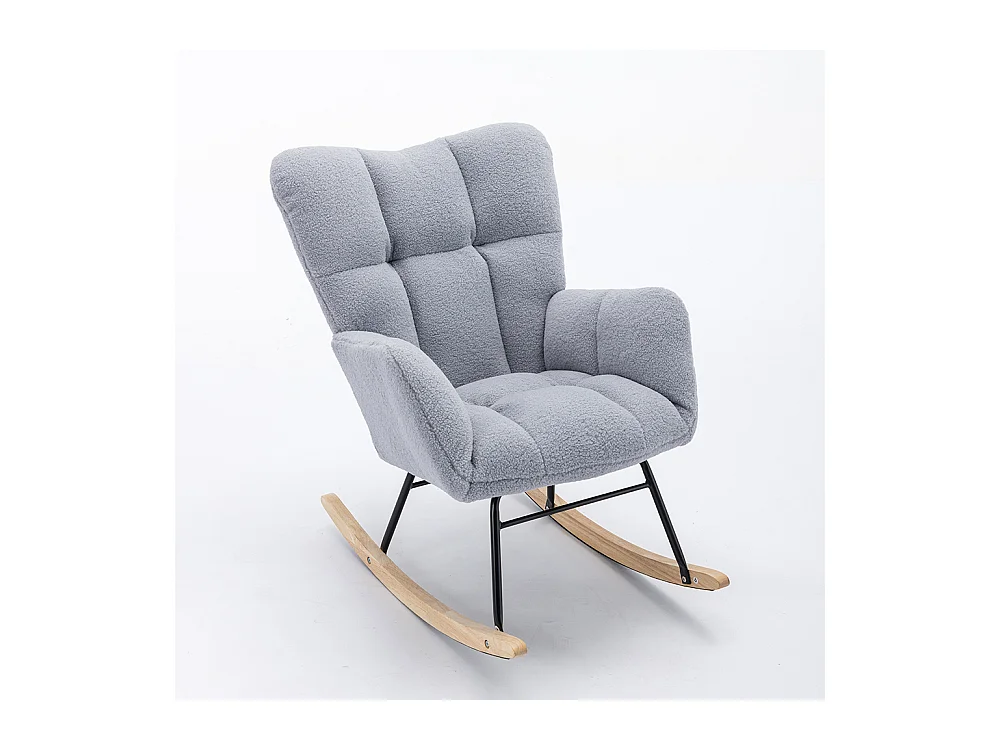 Fauteuil à bascule moderne Mid Century tissu Teddy revêtement tufté assise rembourrée salon chambre gris clair