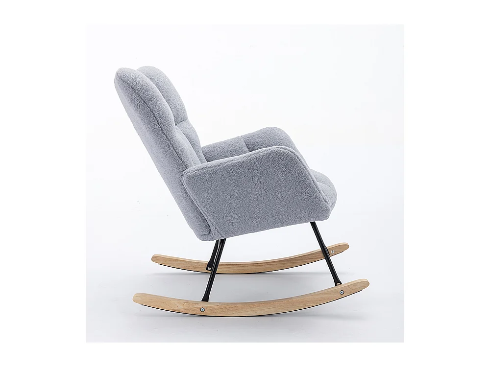 Fauteuil à bascule moderne Mid Century tissu Teddy revêtement tufté assise rembourrée salon chambre gris clair