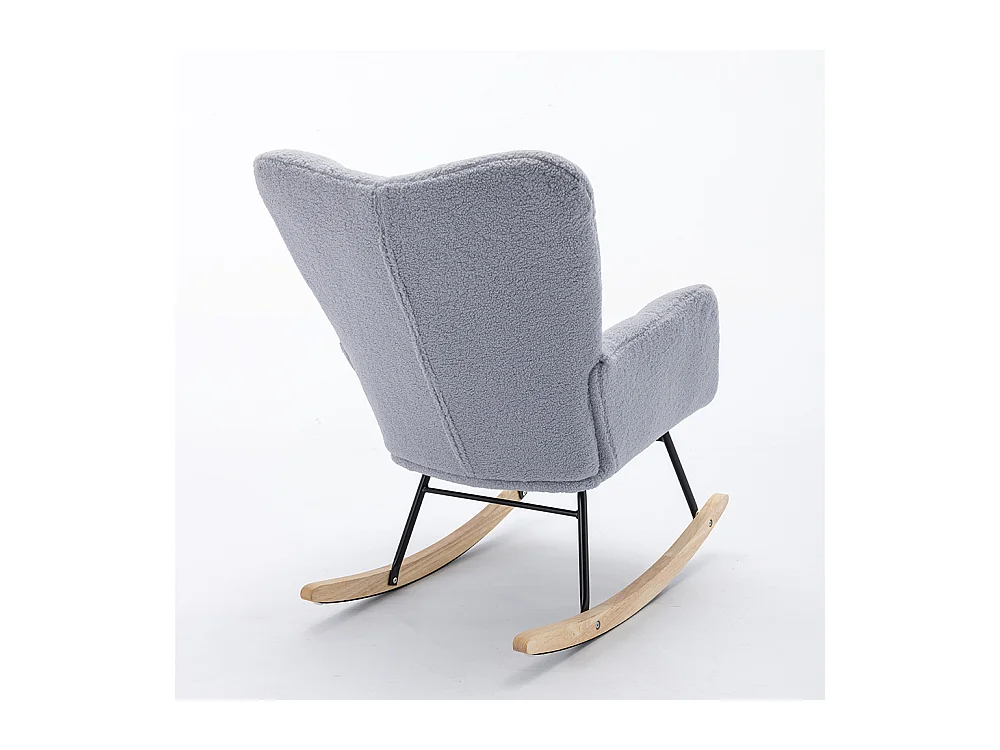 Fauteuil à bascule moderne Mid Century tissu Teddy revêtement tufté assise rembourrée salon chambre gris clair