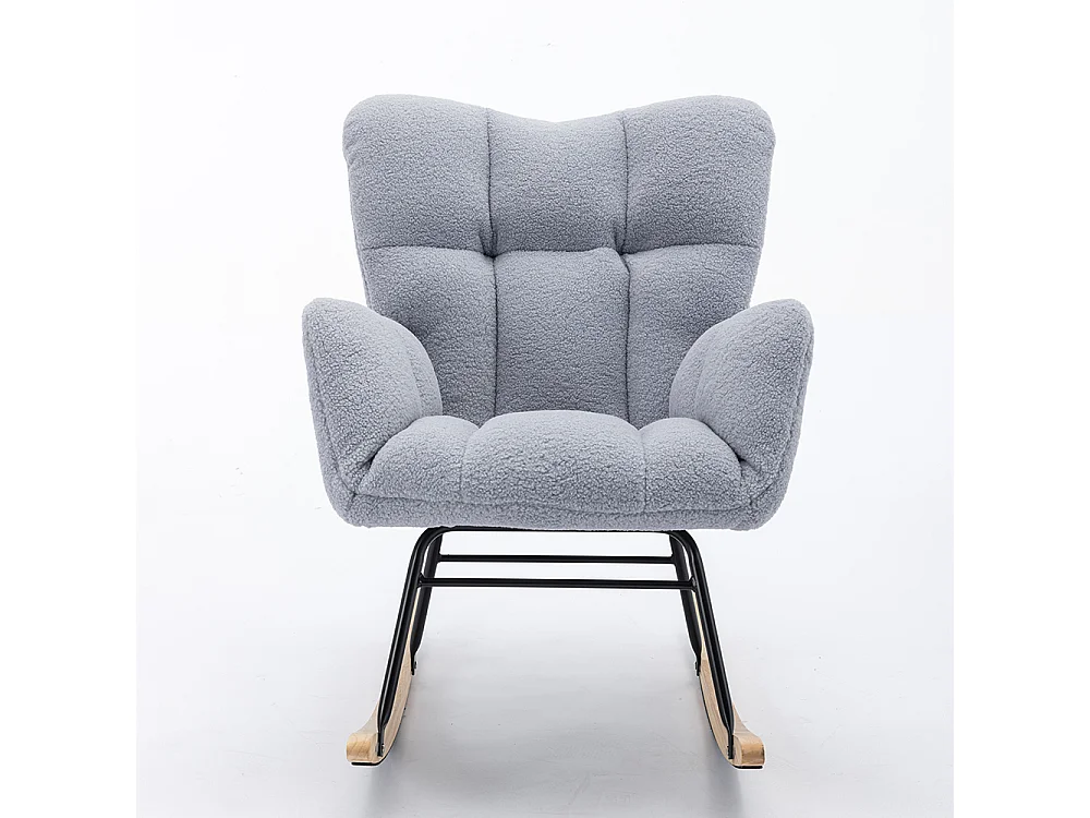 Fauteuil à bascule moderne Mid Century tissu Teddy revêtement tufté assise rembourrée salon chambre gris clair