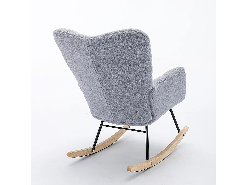 Fauteuil à bascule moderne Mid Century tissu Teddy revêtement tufté assise rembourrée salon chambre gris clair