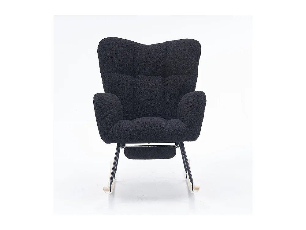 Fauteuil à bascule moderne rembourrage tissu Teddy repose-pieds coulissant noir