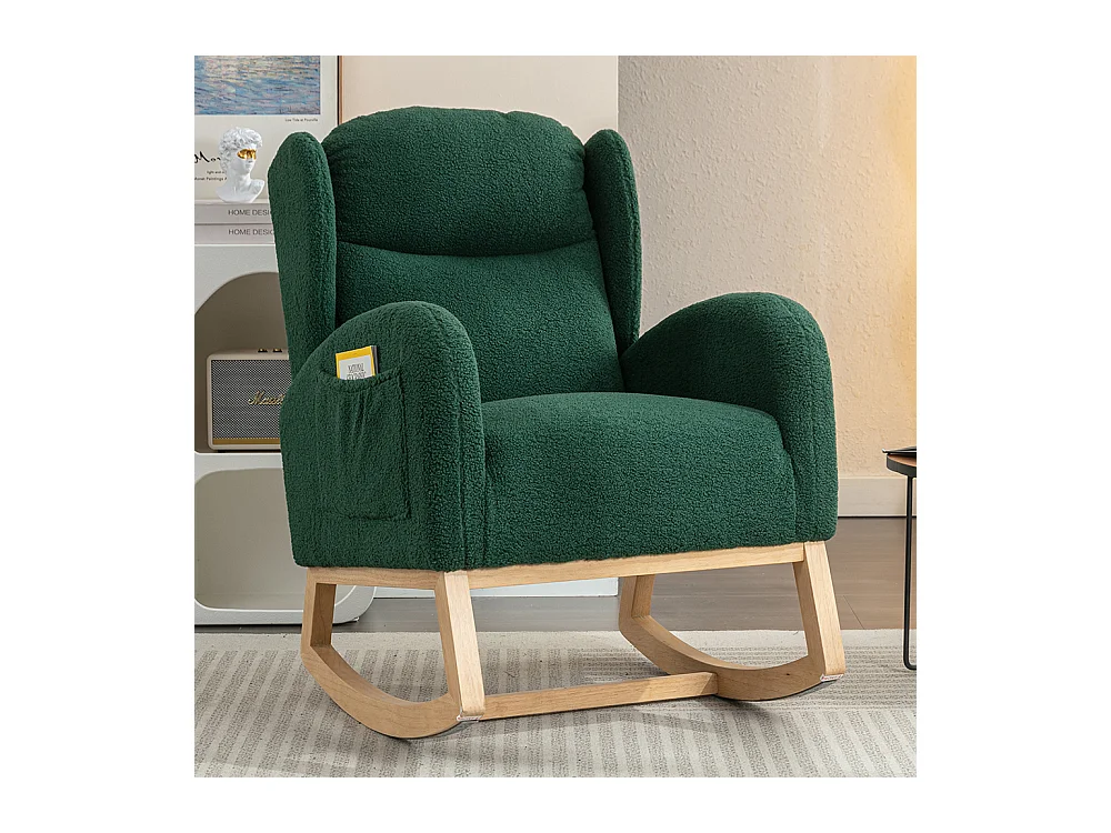 Fauteuil à bascule moderne revêtement tissu Teddy à oreilles assise rembourrée salon chambre vert