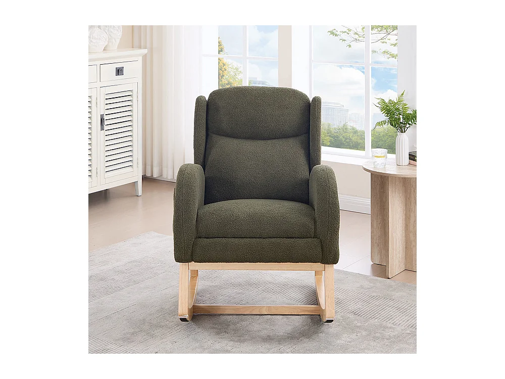 Fauteuil à bascule allaitement lounge structure bois repose-pieds réglable dossier haut Teddy poche appoint chambre salon vert