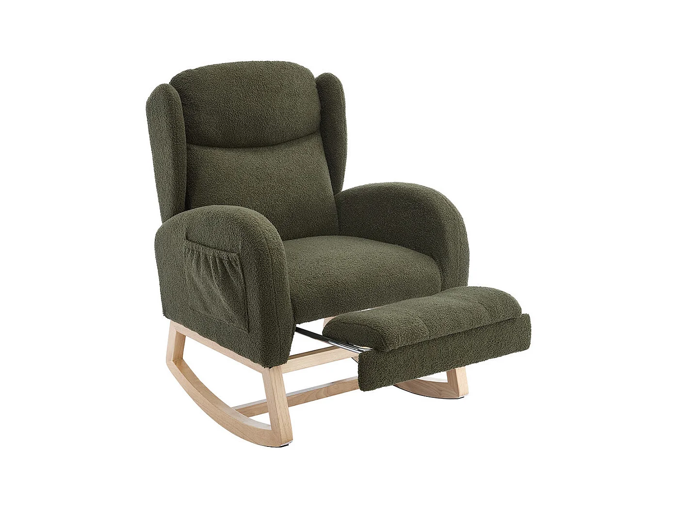 Fauteuil à bascule allaitement lounge structure bois repose-pieds réglable dossier haut Teddy poche appoint chambre salon vert