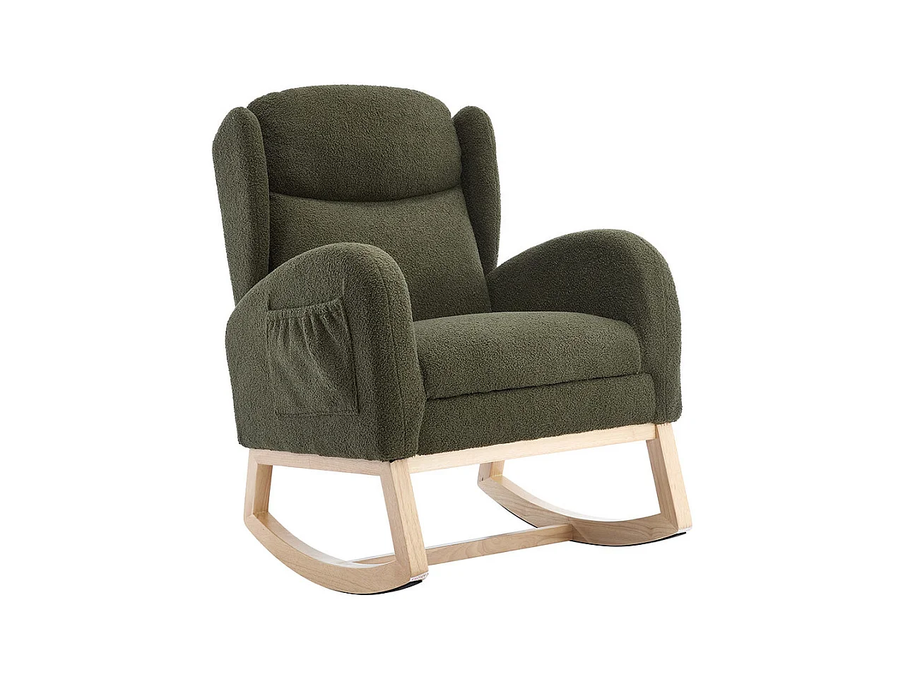 Fauteuil à bascule allaitement lounge structure bois repose-pieds réglable dossier haut Teddy poche appoint chambre salon vert