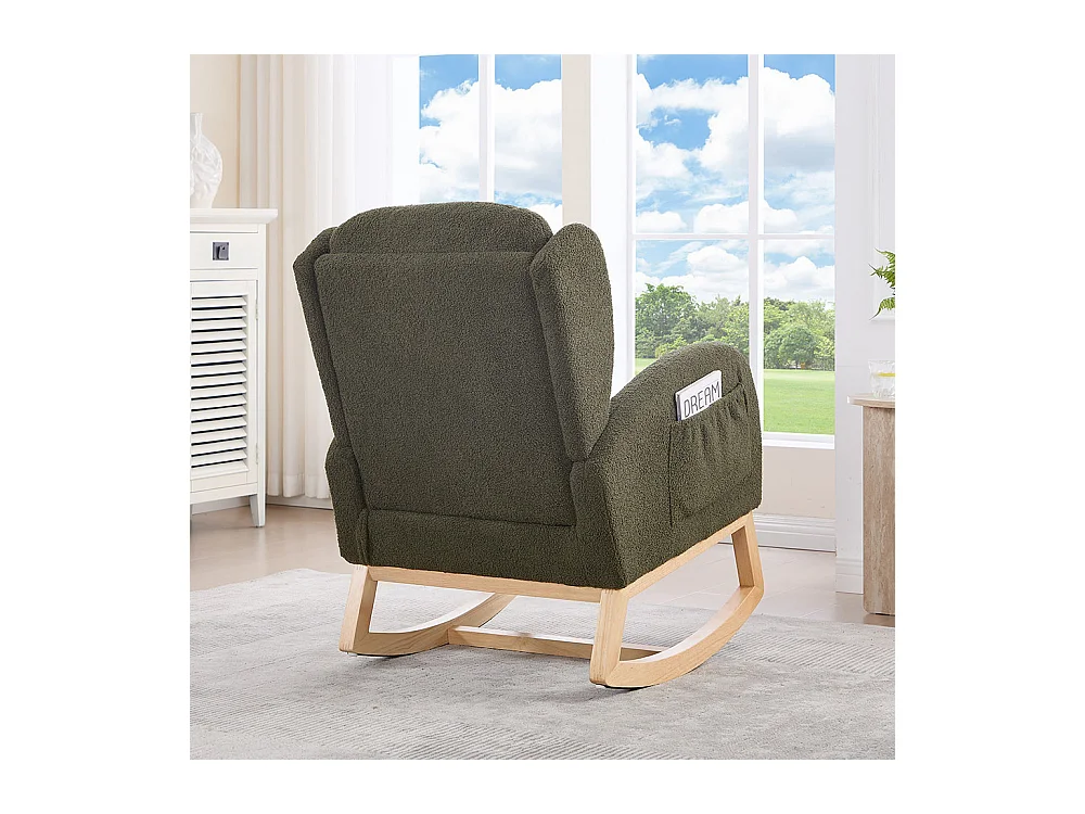 Fauteuil à bascule allaitement lounge structure bois repose-pieds réglable dossier haut Teddy poche appoint chambre salon vert