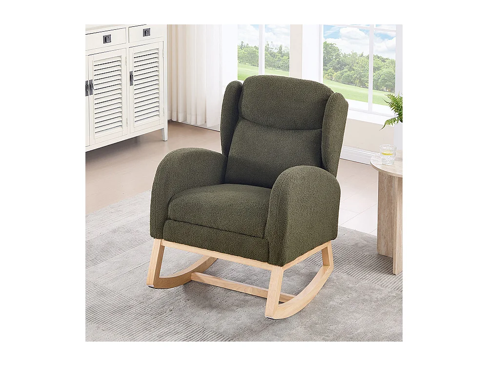 Fauteuil à bascule allaitement lounge structure bois repose-pieds réglable dossier haut Teddy poche appoint chambre salon vert