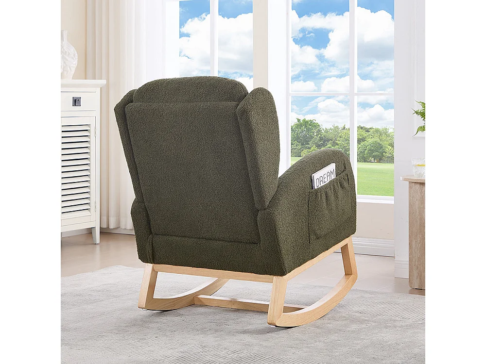 Fauteuil à bascule allaitement lounge structure bois repose-pieds réglable dossier haut Teddy poche appoint chambre salon vert