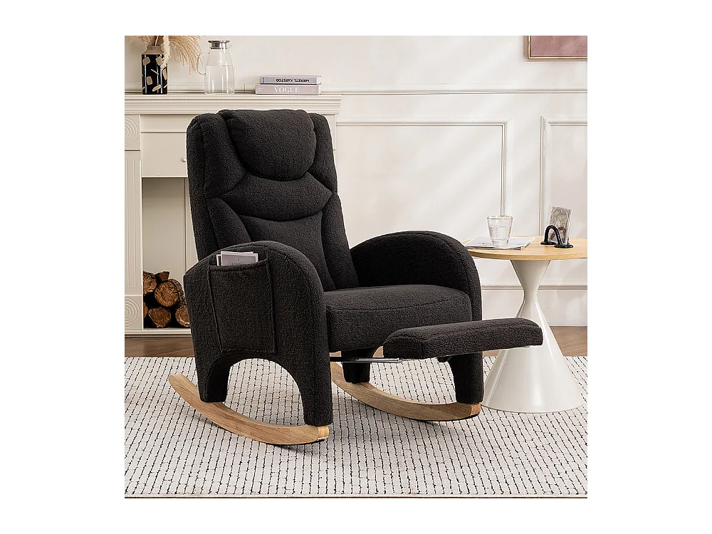 Fauteuil à bascule relax salon accoudoirs rembourré appoint chambre Teddy gris foncé capacité 110 kg