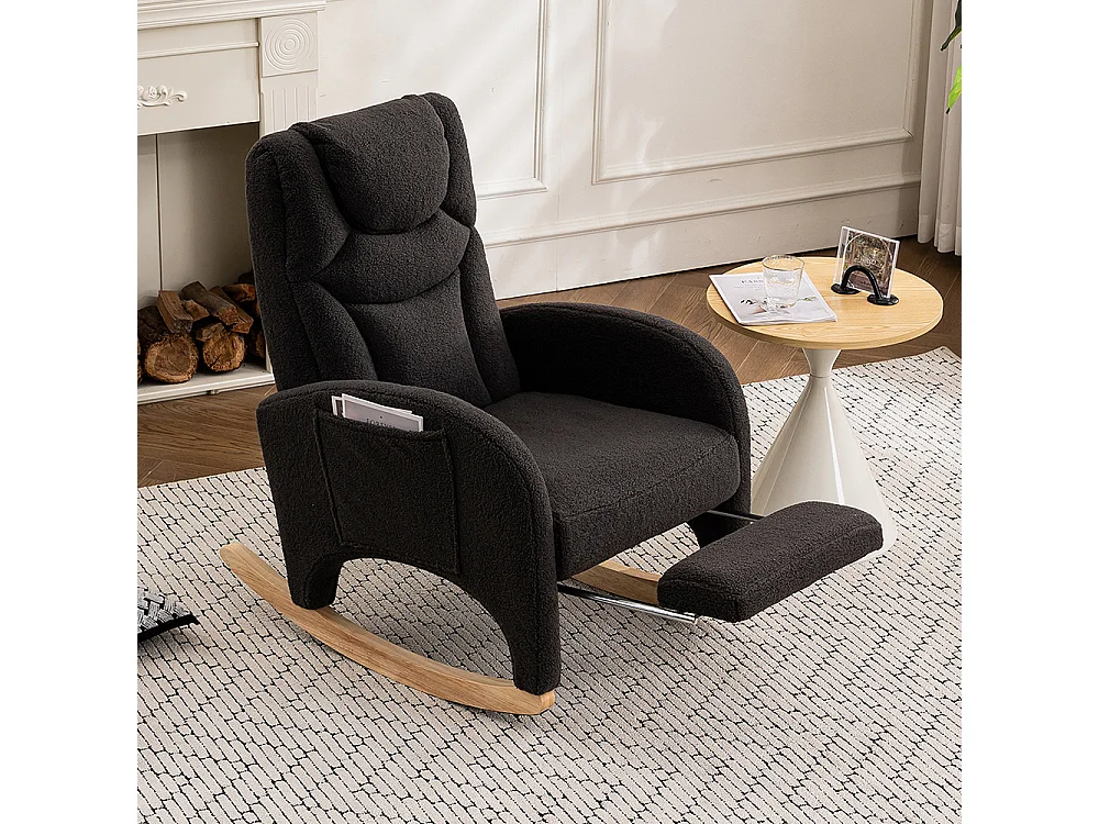Fauteuil à bascule relax salon accoudoirs rembourré appoint chambre Teddy gris foncé capacité 110 kg