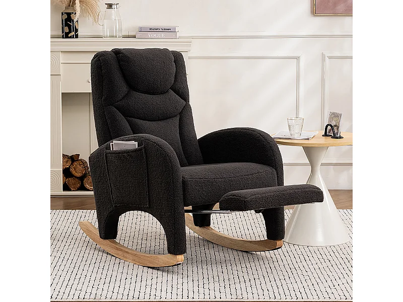 Fauteuil à bascule relax salon accoudoirs rembourré appoint chambre Teddy gris foncé capacité 110 kg