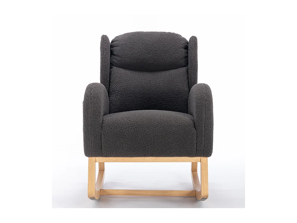 Fauteuil à bascule moderne revêtement tissu Teddy à oreilles assise rembourrée salon chambre gris foncé