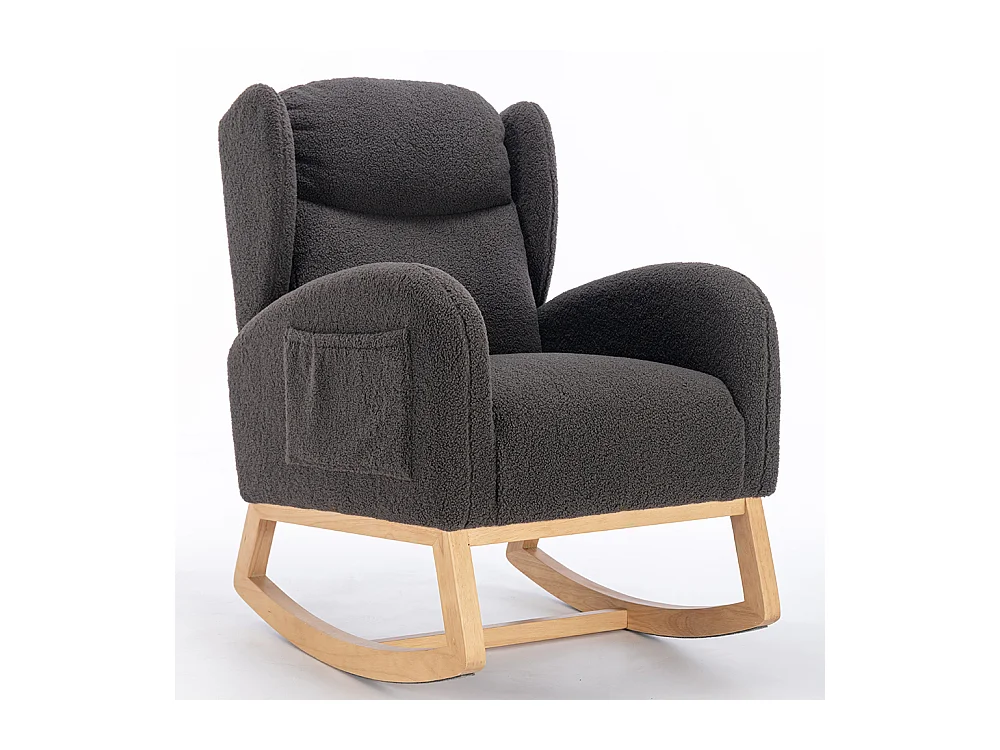 Fauteuil à bascule moderne revêtement tissu Teddy à oreilles assise rembourrée salon chambre gris foncé