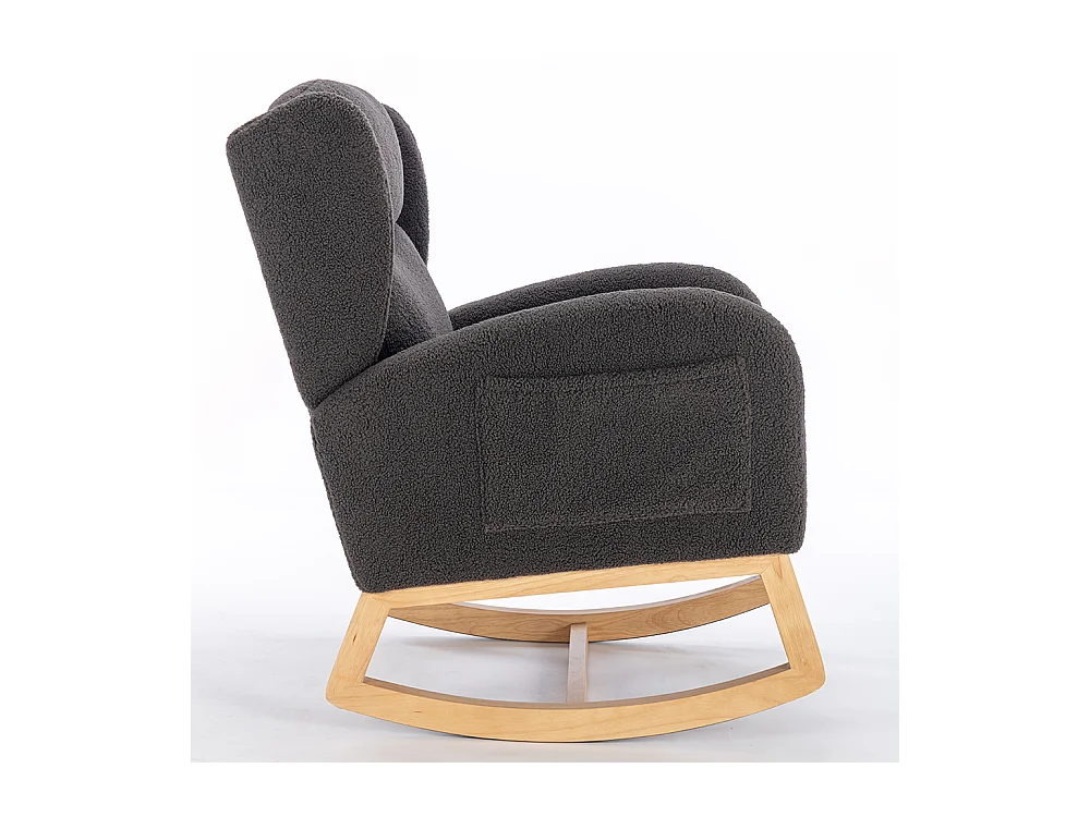 Fauteuil à bascule moderne revêtement tissu Teddy à oreilles assise rembourrée salon chambre gris foncé