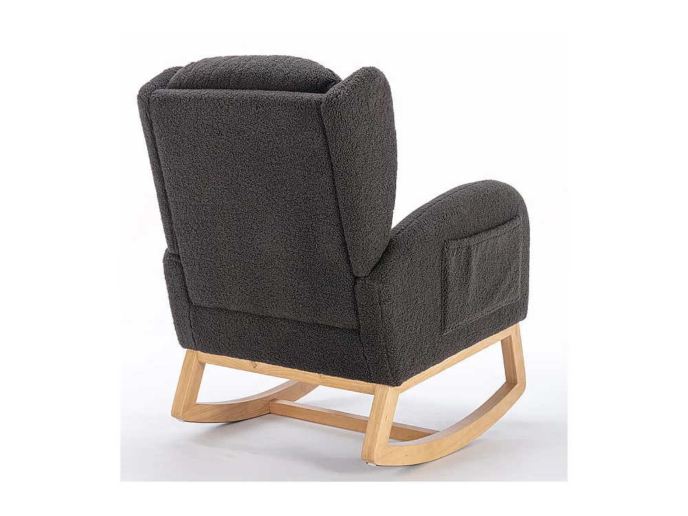 Fauteuil à bascule moderne revêtement tissu Teddy à oreilles assise rembourrée salon chambre gris foncé